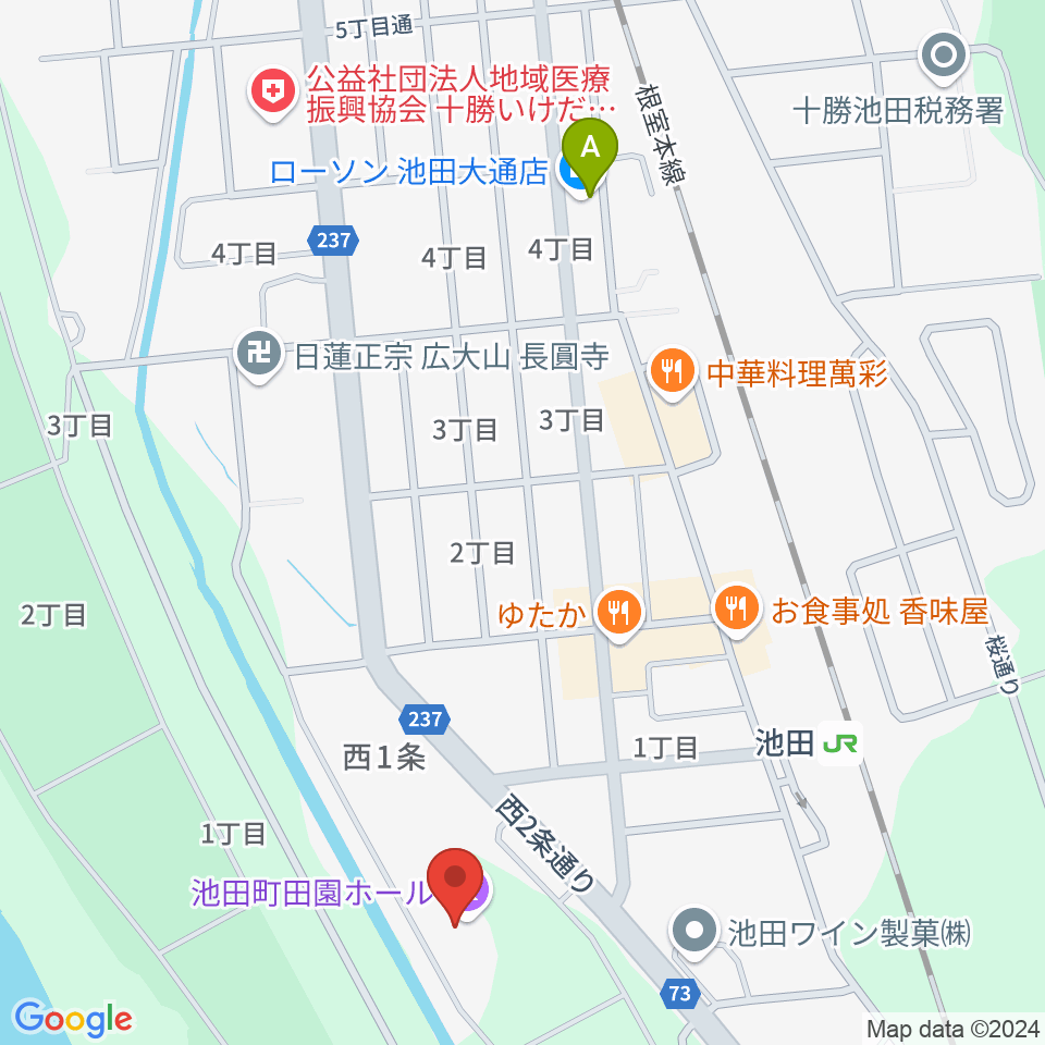 池田町田園ホール周辺のコンビニエンスストア一覧地図