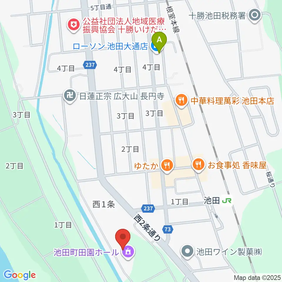 池田町田園ホール周辺のコンビニエンスストア一覧地図