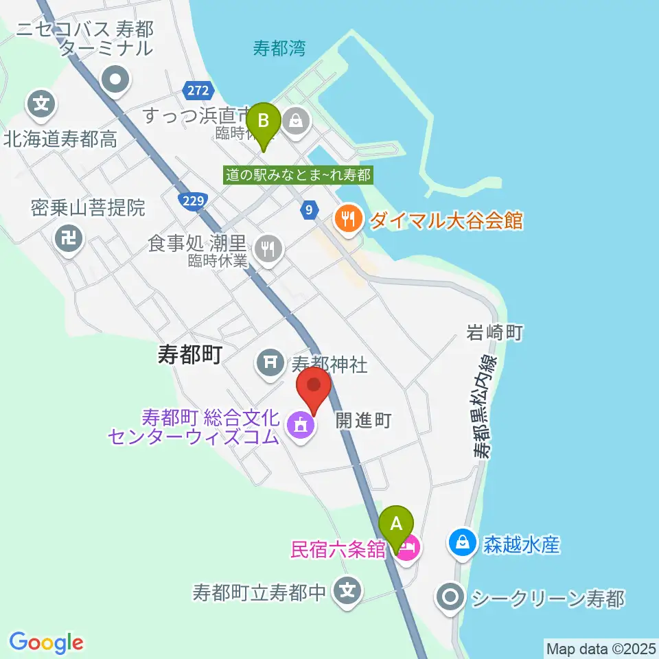 寿都町総合文化センター ウイズコム周辺のコンビニエンスストア一覧地図