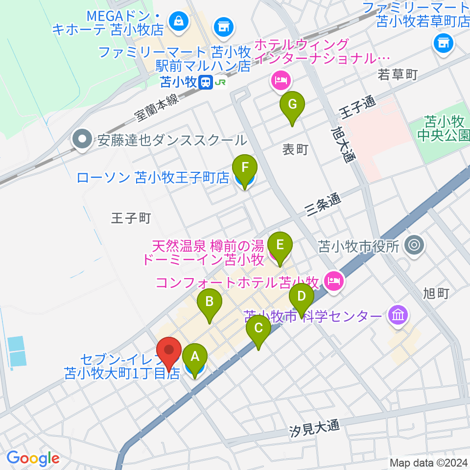 苫小牧市文化交流センター アイビー・プラザ周辺のコンビニエンスストア一覧地図