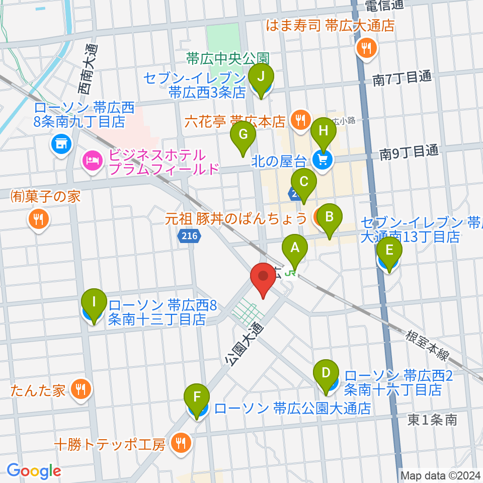 とかちプラザ レインボーホール周辺のコンビニエンスストア一覧地図