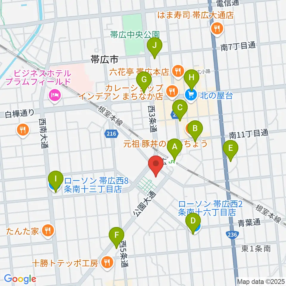 とかちプラザ レインボーホール周辺のコンビニエンスストア一覧地図