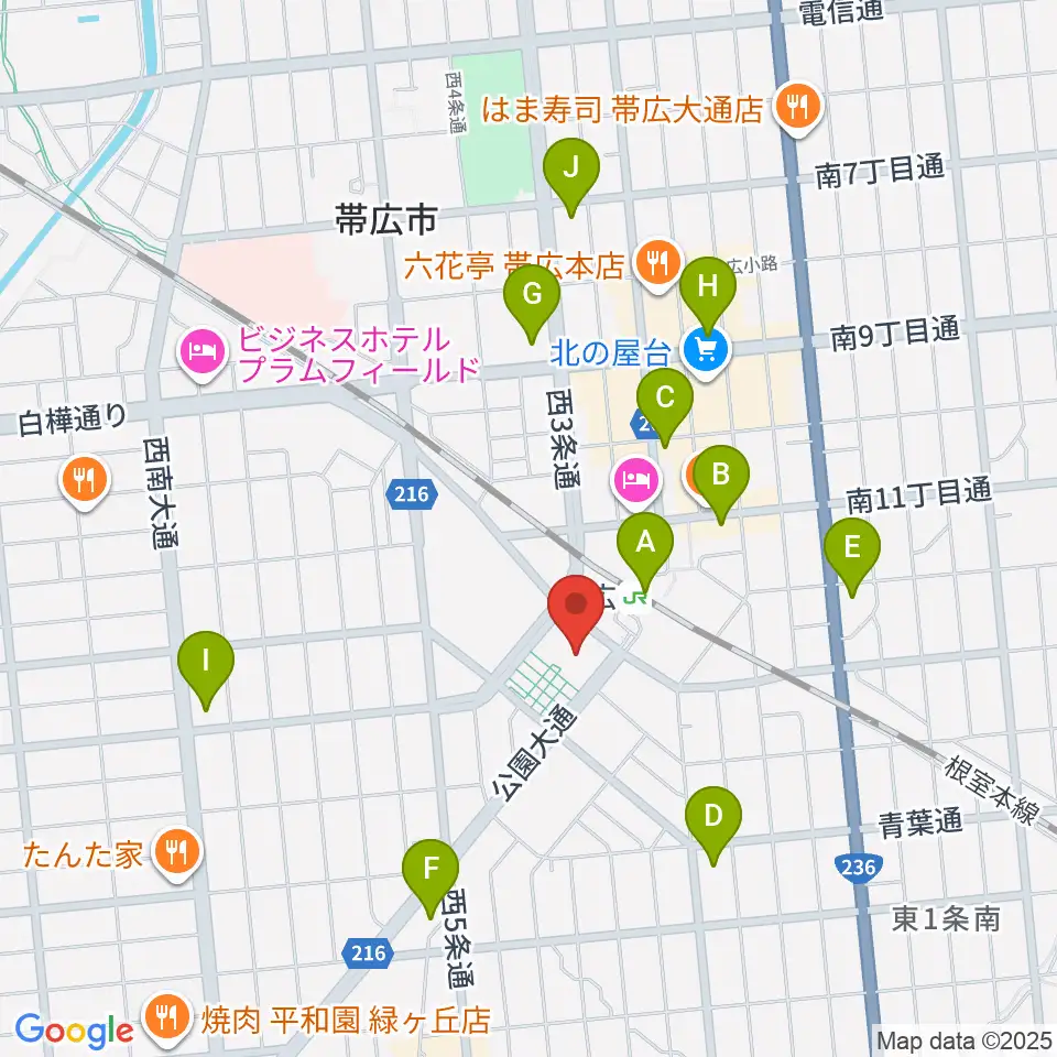 とかちプラザ レインボーホール周辺のコンビニエンスストア一覧地図