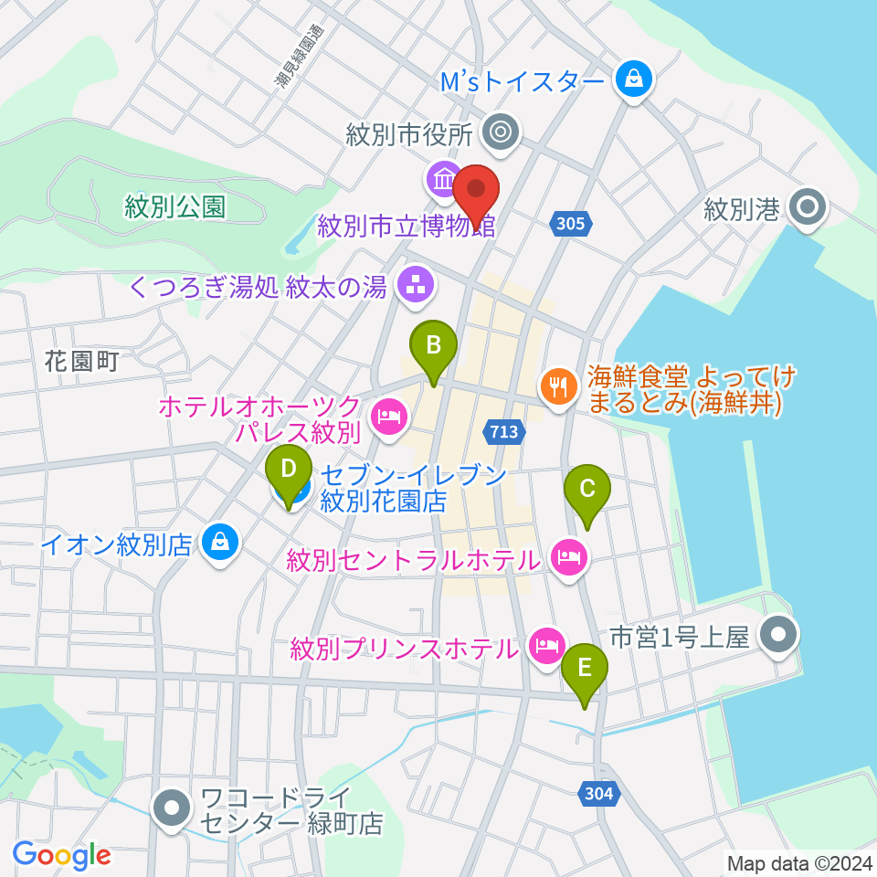 紋別市文化会館周辺のコンビニエンスストア一覧地図