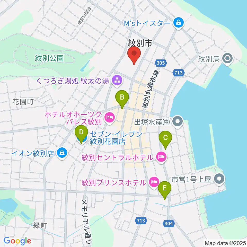 紋別市文化会館周辺のコンビニエンスストア一覧地図