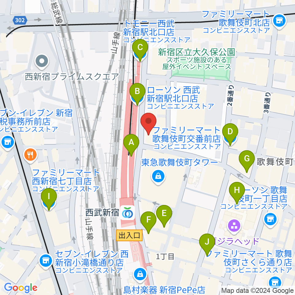 スタジオミュージックシティ周辺のコンビニエンスストア一覧地図