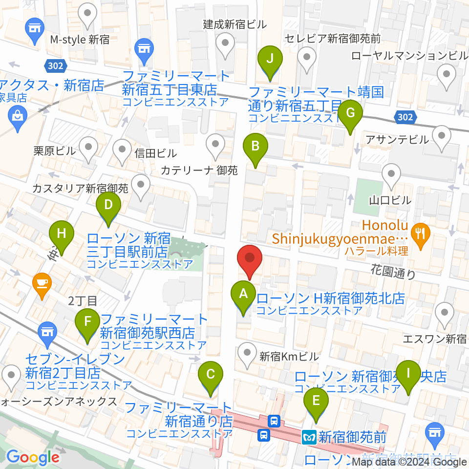 御苑音楽スタジオ周辺のコンビニエンスストア一覧地図