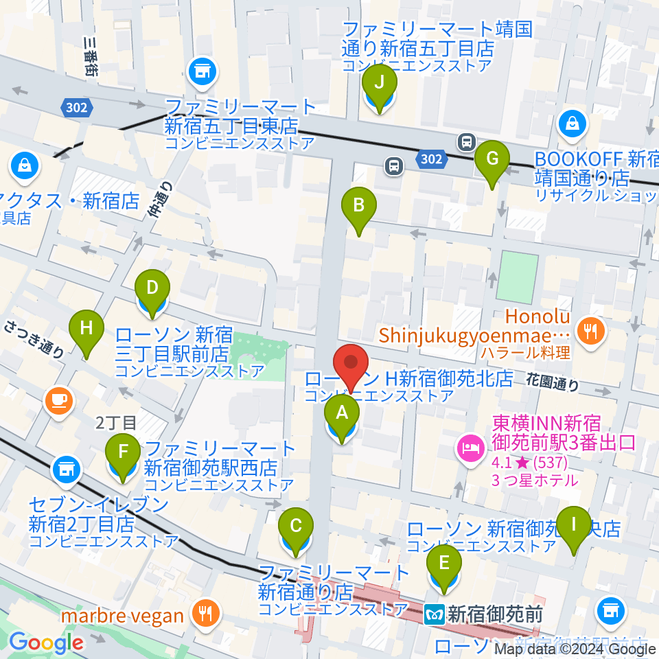 御苑音楽スタジオ周辺のコンビニエンスストア一覧地図