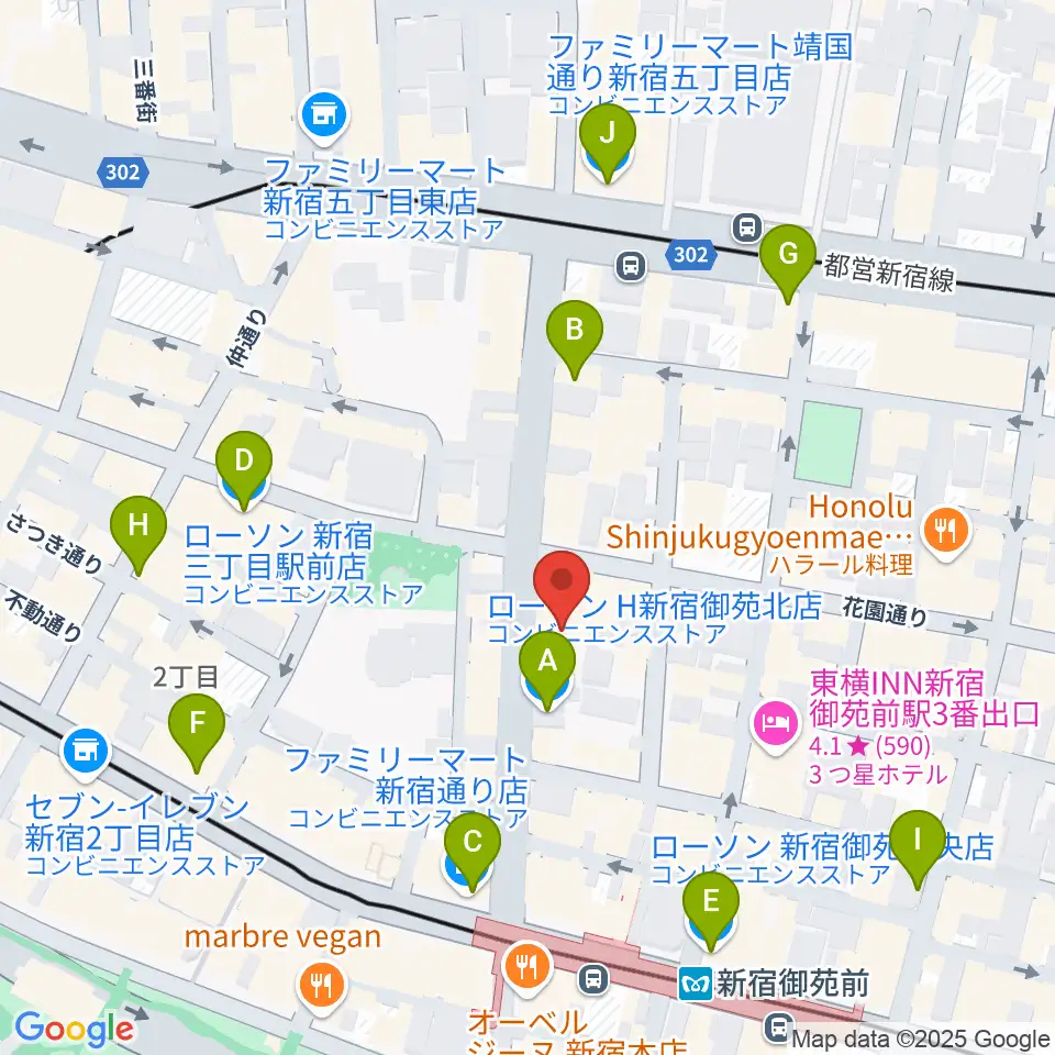 御苑音楽スタジオ周辺のコンビニエンスストア一覧地図