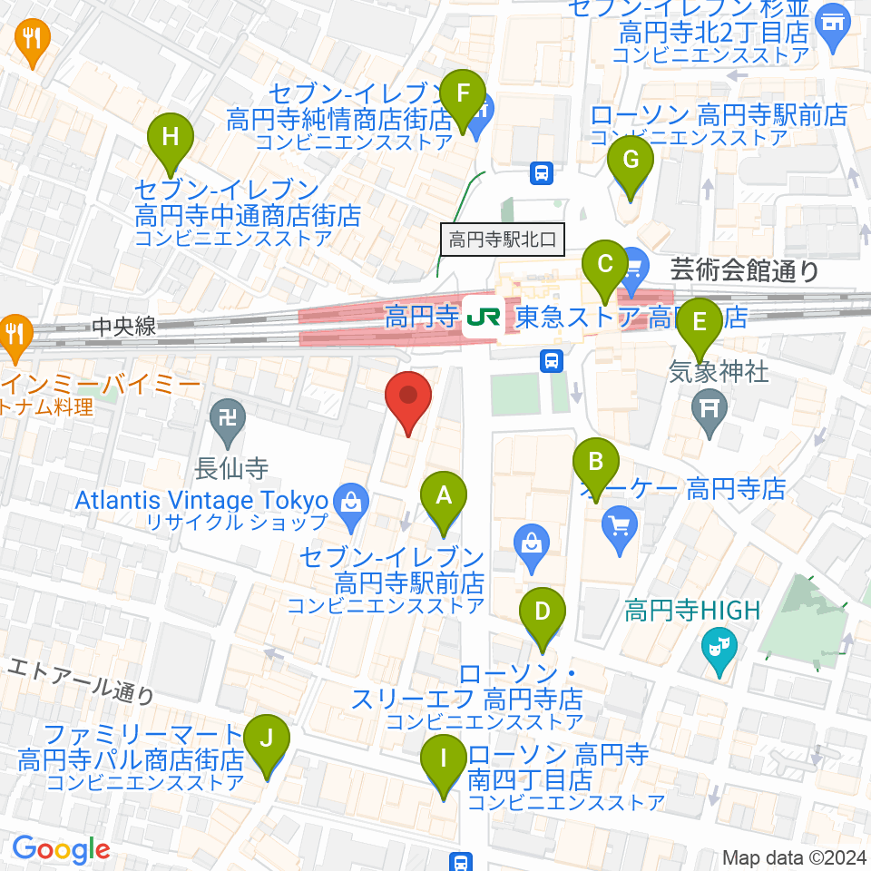 高円寺スタジオドム周辺のコンビニエンスストア一覧地図