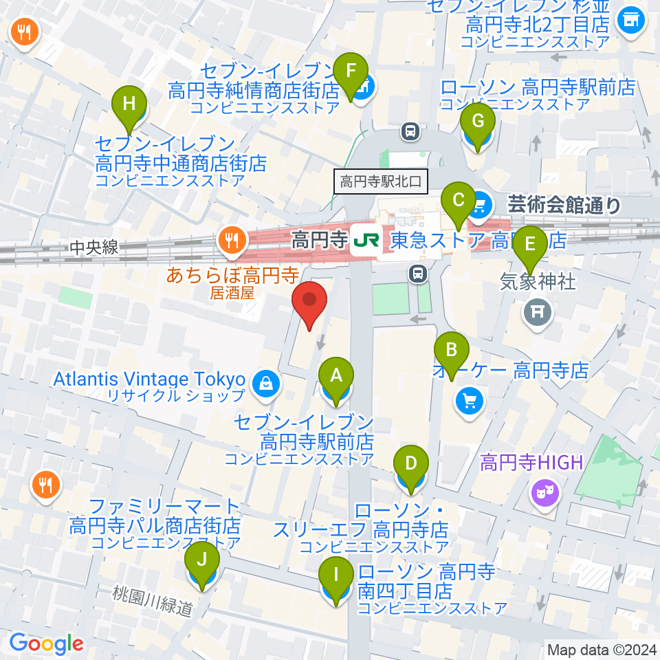 高円寺スタジオドム周辺のコンビニエンスストア一覧地図