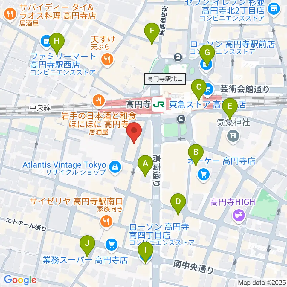高円寺スタジオドム周辺のコンビニエンスストア一覧地図