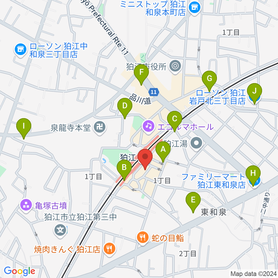 狛江スタジオBEN辿（ベンテン）周辺のコンビニエンスストア一覧地図