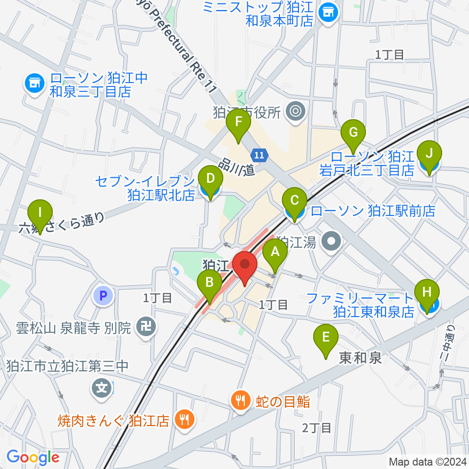 狛江スタジオBEN辿（ベンテン）周辺のコンビニエンスストア一覧地図