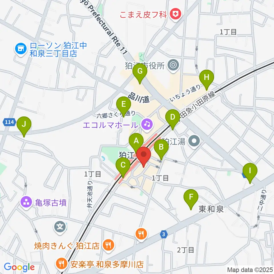 狛江スタジオBEN辿(ベンテン)周辺のコンビニエンスストア一覧地図