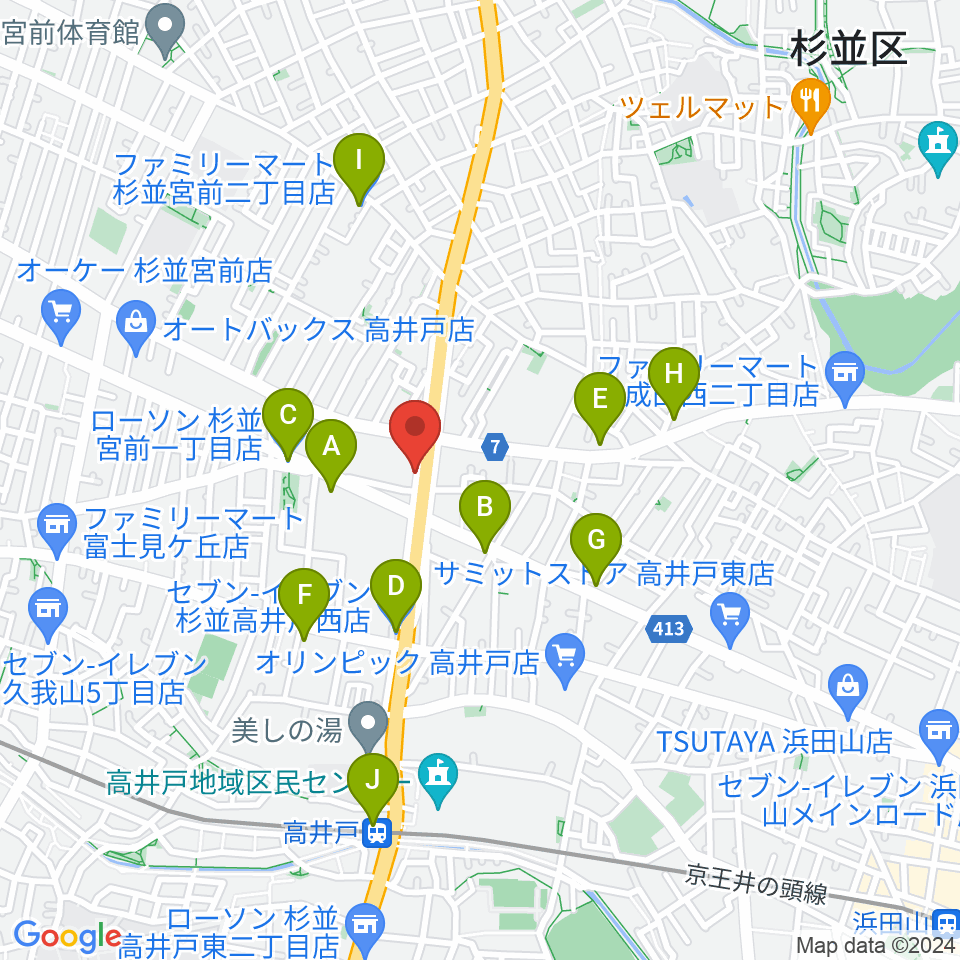 高井戸音楽スクール＆スタジオ周辺のコンビニエンスストア一覧地図