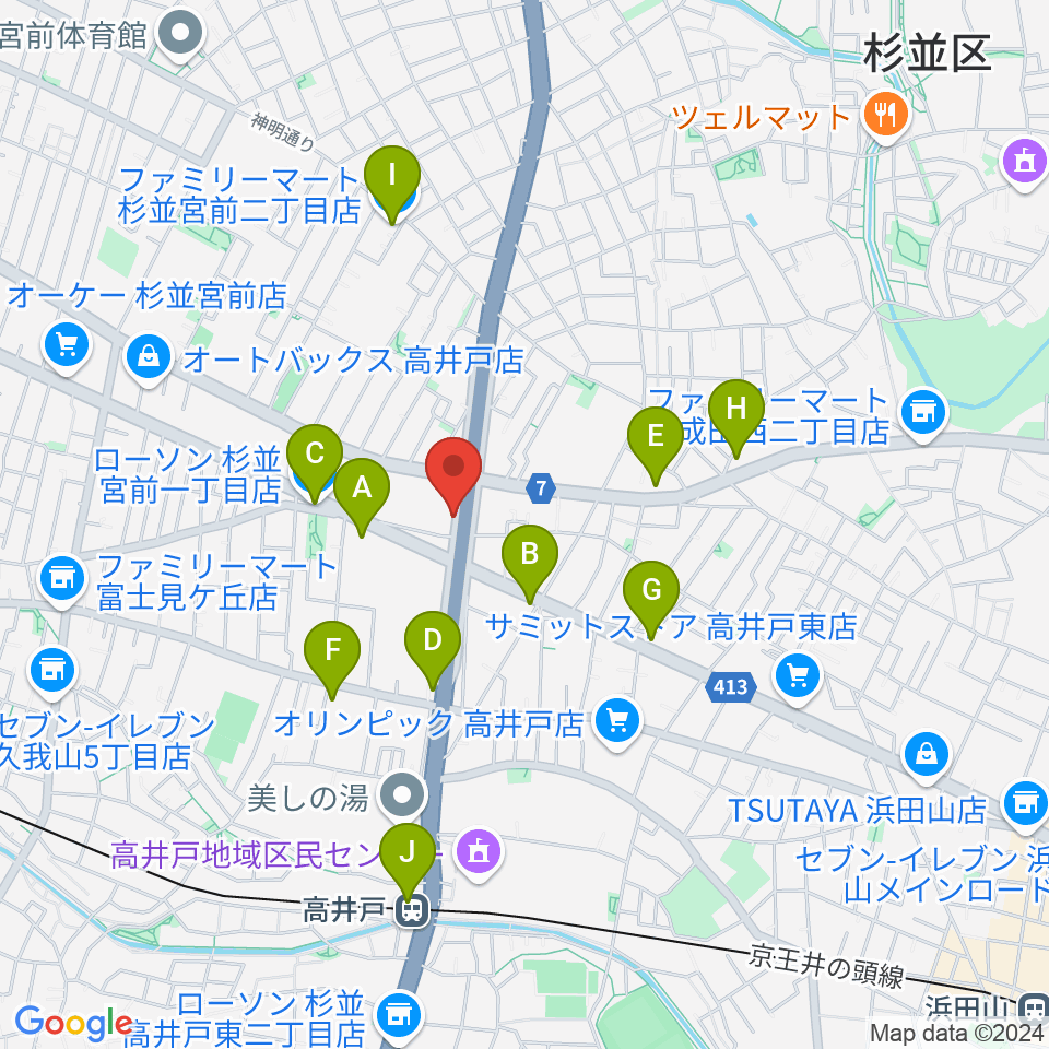 高井戸音楽スクール＆スタジオ周辺のコンビニエンスストア一覧地図