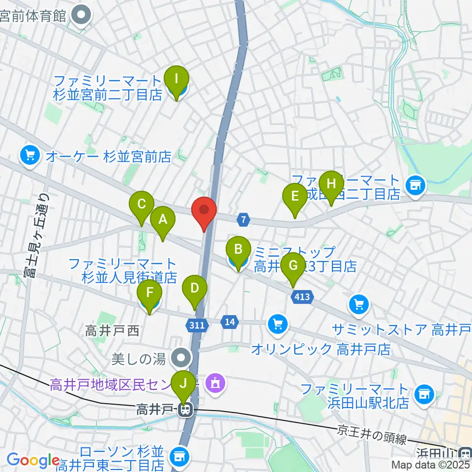 高井戸音楽スクール&スタジオ周辺のコンビニエンスストア一覧地図