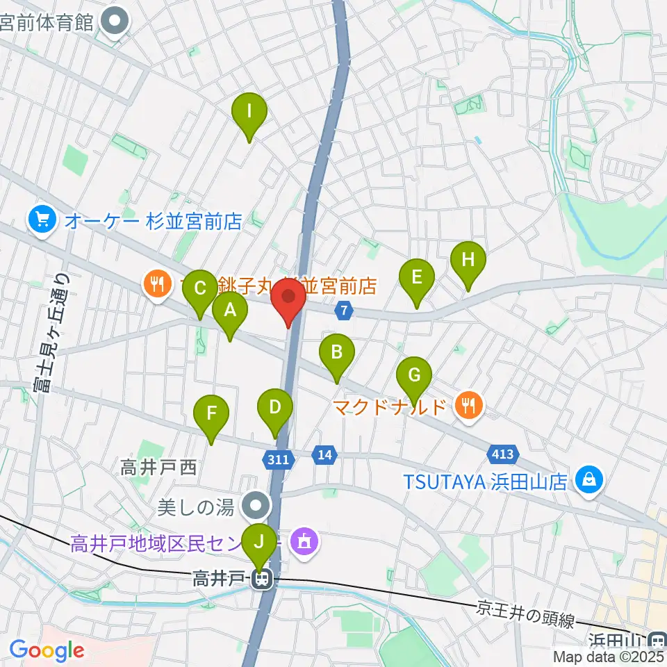 高井戸音楽スクール＆スタジオ周辺のコンビニエンスストア一覧地図