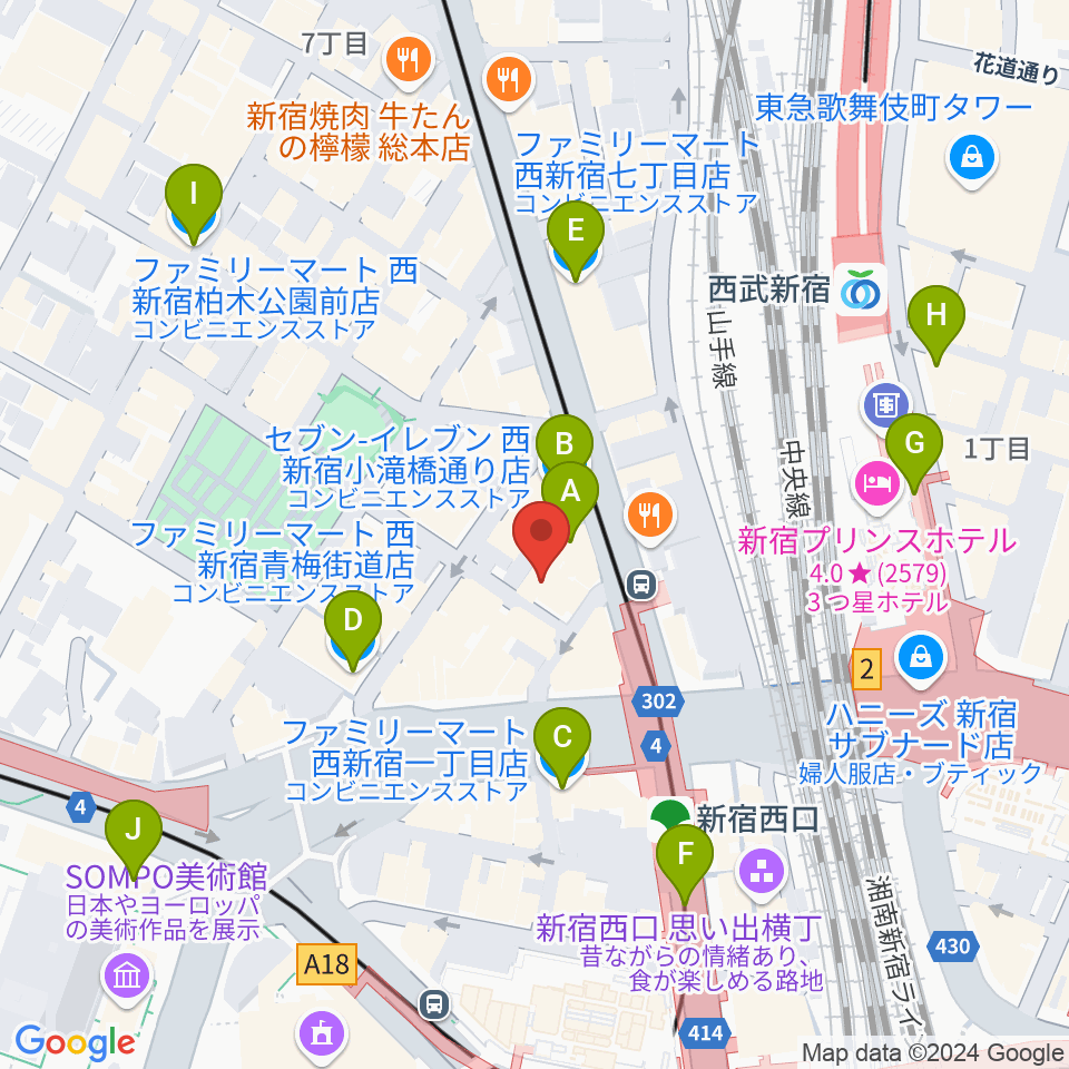 サウンドスタジオノア 新宿店周辺のコンビニエンスストア一覧地図