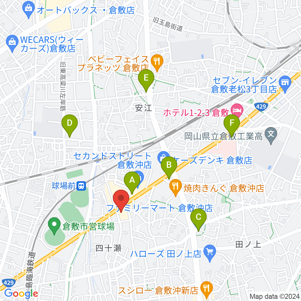 倉敷スタジオバース周辺のコンビニエンスストア一覧地図