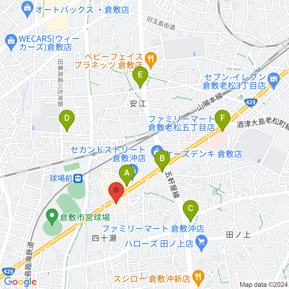 倉敷スタジオバース周辺のコンビニエンスストア一覧地図