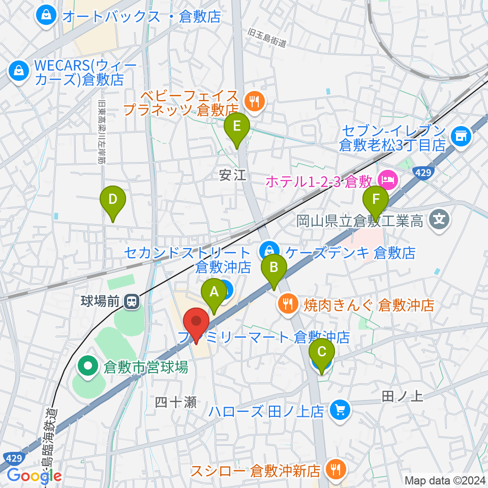 倉敷スタジオバース周辺のコンビニエンスストア一覧地図