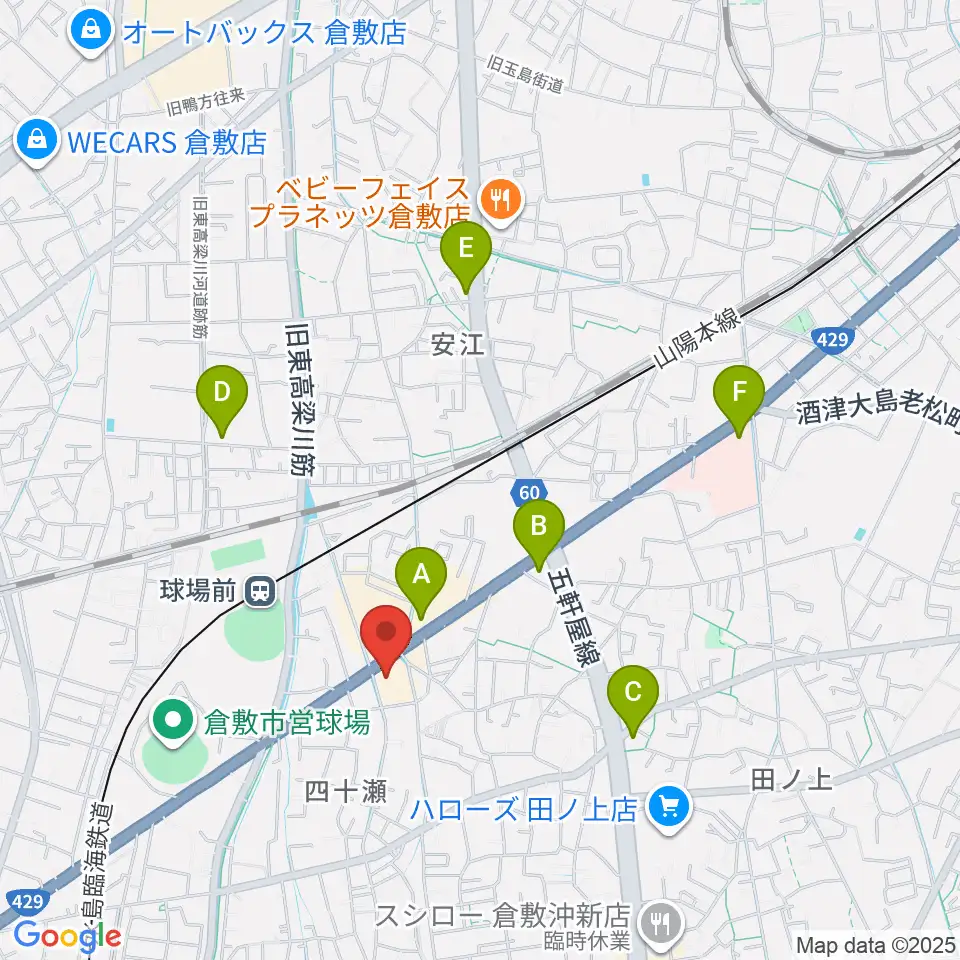 倉敷スタジオバース周辺のコンビニエンスストア一覧地図