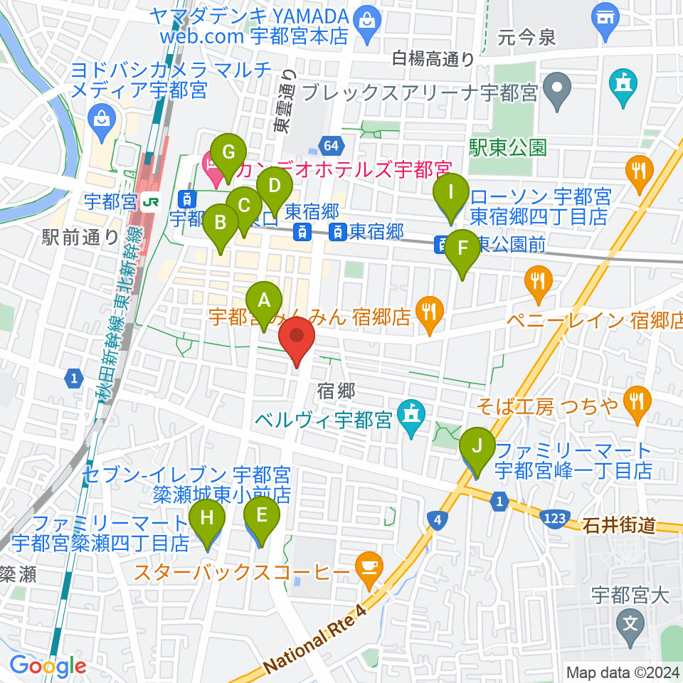 宇都宮センター ヤマハミュージック周辺のコンビニエンスストア一覧地図