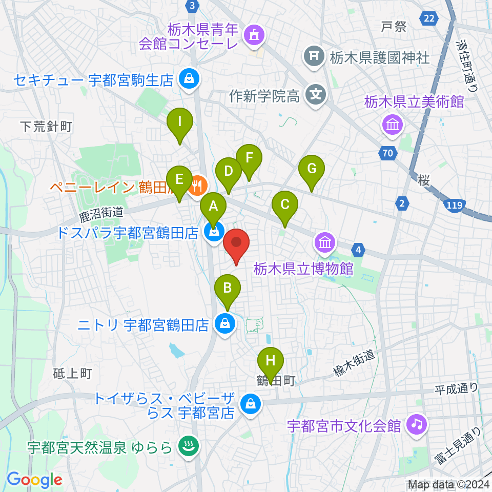 ヤマハミュージックリテイリング宇都宮西センター周辺のコンビニエンスストア一覧地図