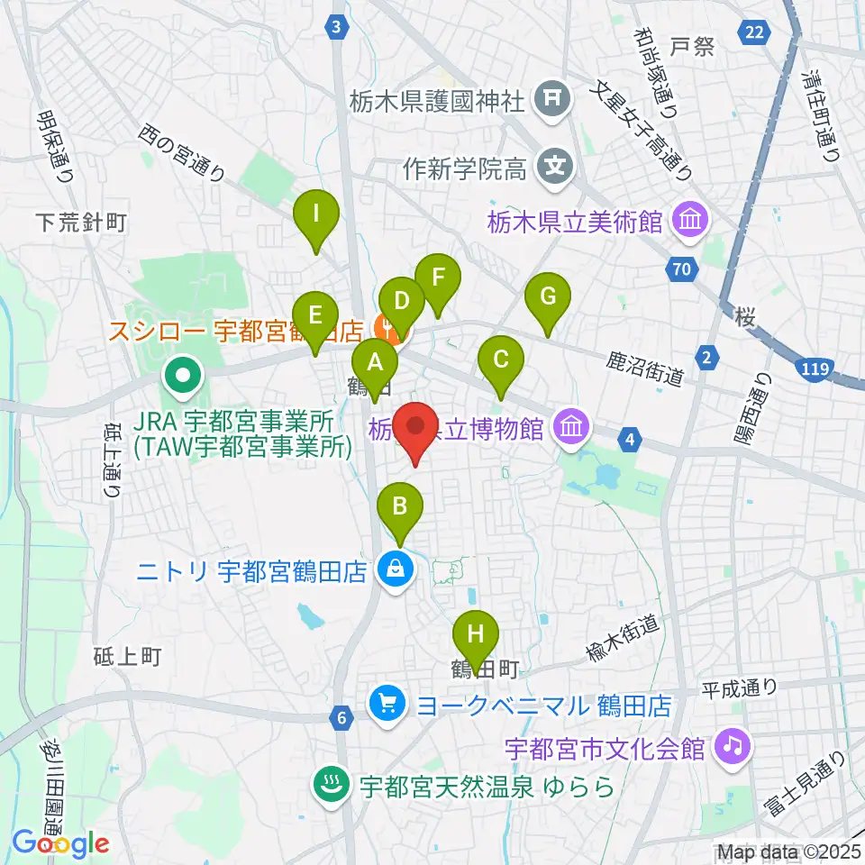 ヤマハミュージック宇都宮西センター周辺のコンビニエンスストア一覧地図