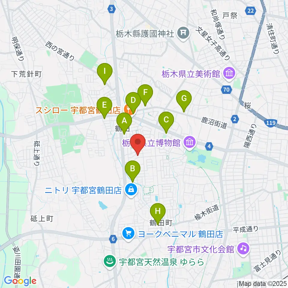 ヤマハミュージック宇都宮西センター周辺のコンビニエンスストア一覧地図