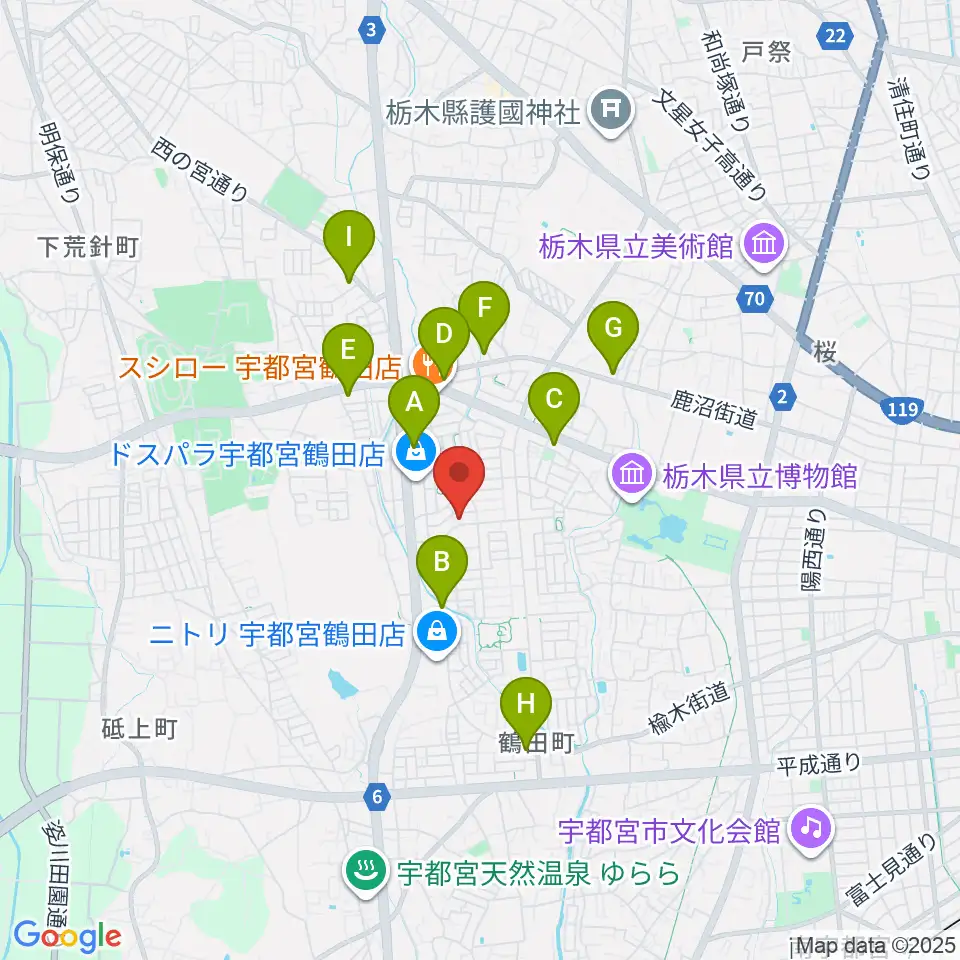 ヤマハミュージック宇都宮西センター周辺のコンビニエンスストア一覧地図