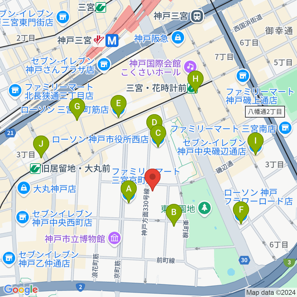 100BANホール＆スタジオ周辺のコンビニエンスストア一覧地図