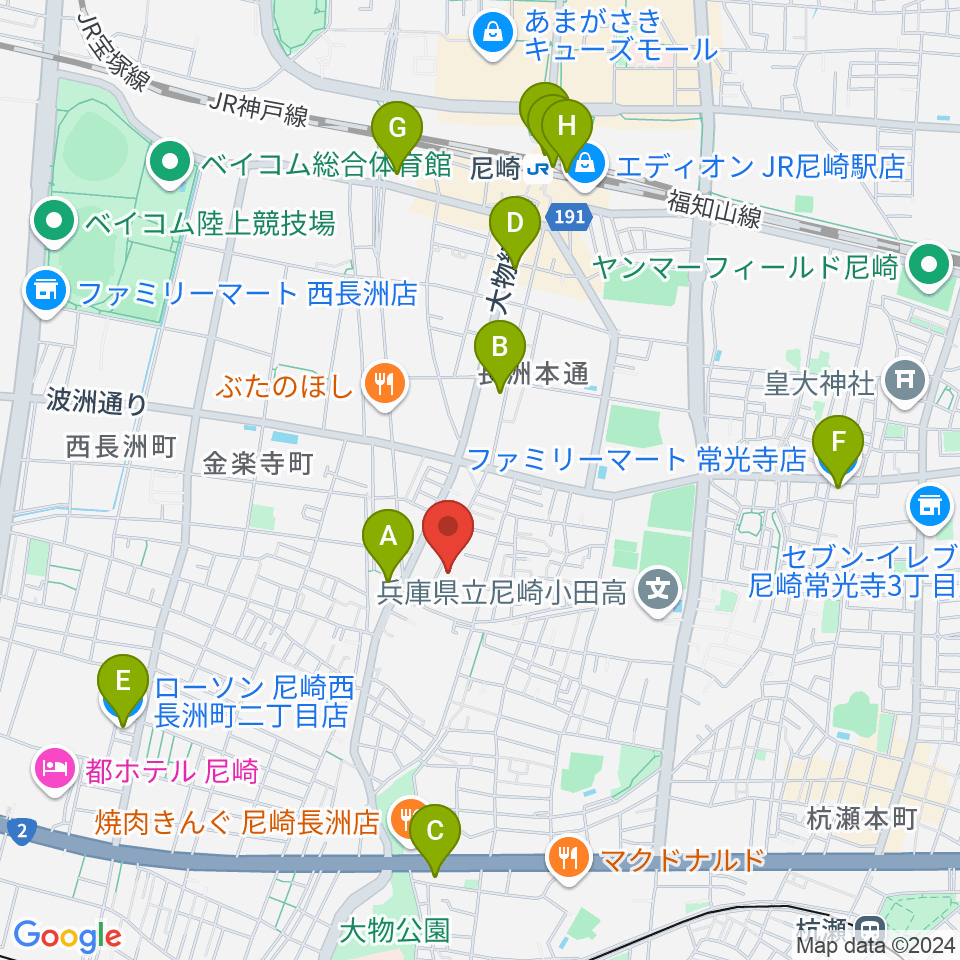 ピアノ工房関西周辺のコンビニエンスストア一覧地図