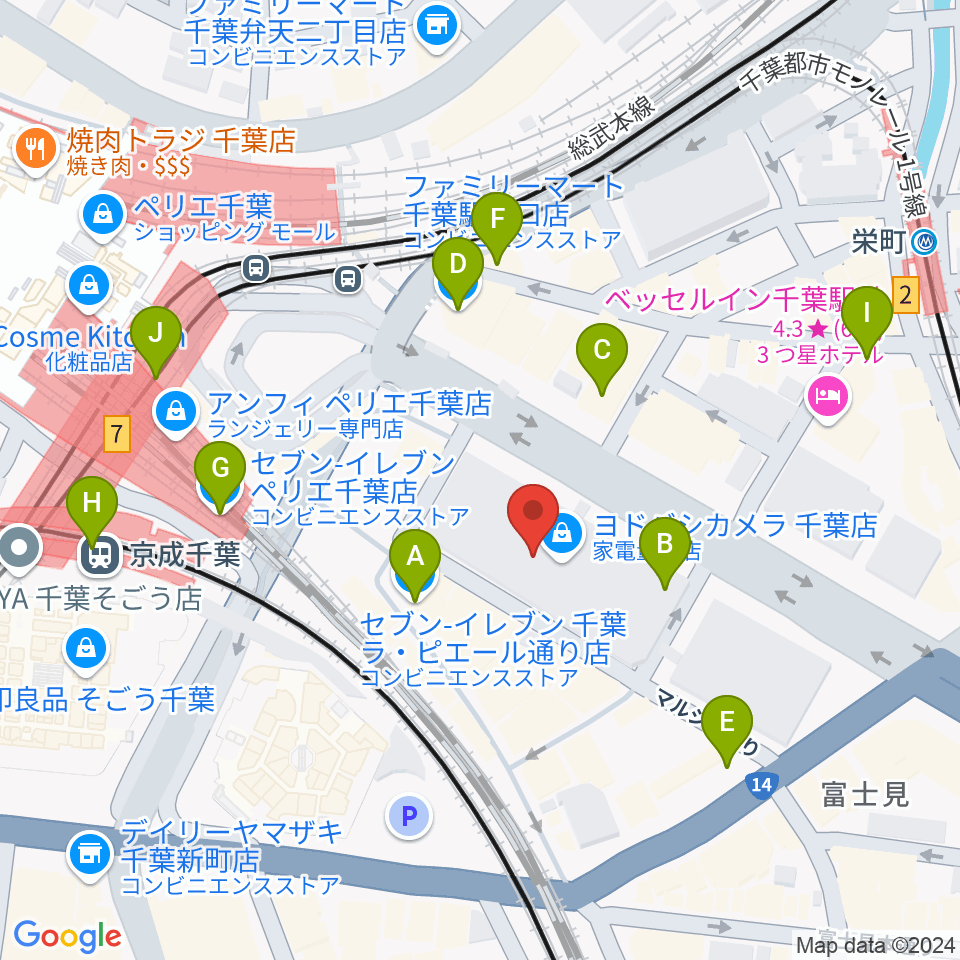 島村楽器 千葉店周辺のコンビニエンスストア一覧地図