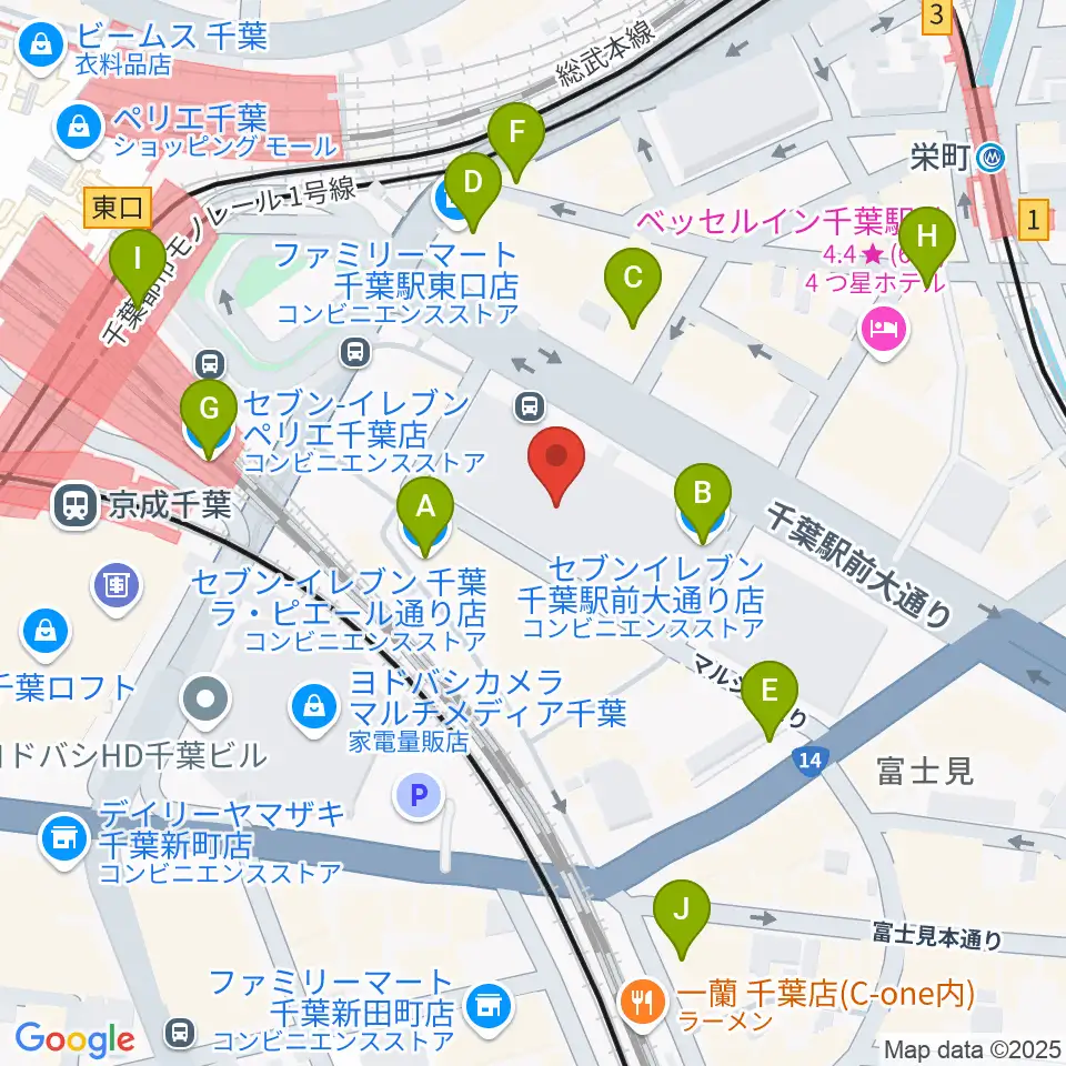 島村楽器 千葉店周辺のコンビニエンスストア一覧地図