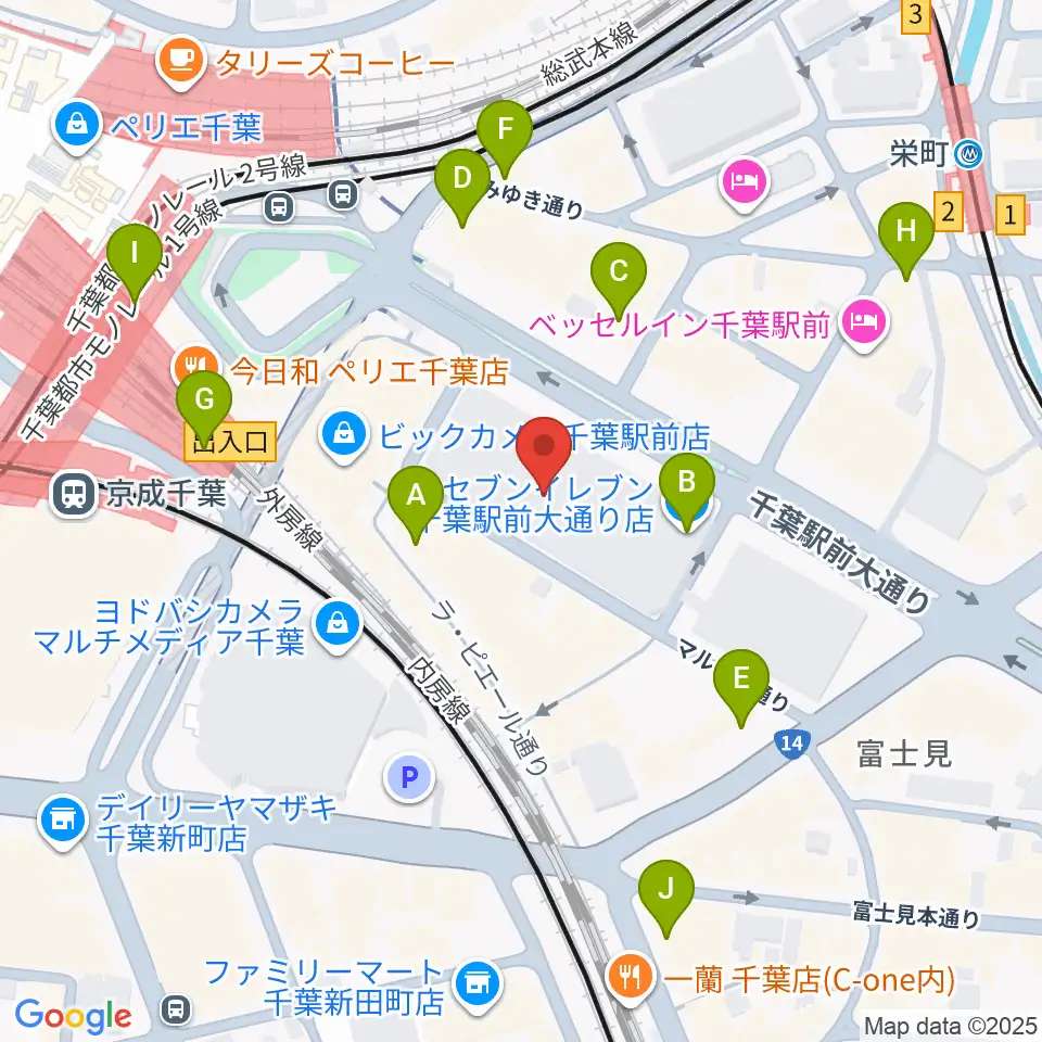 島村楽器 千葉店周辺のコンビニエンスストア一覧地図