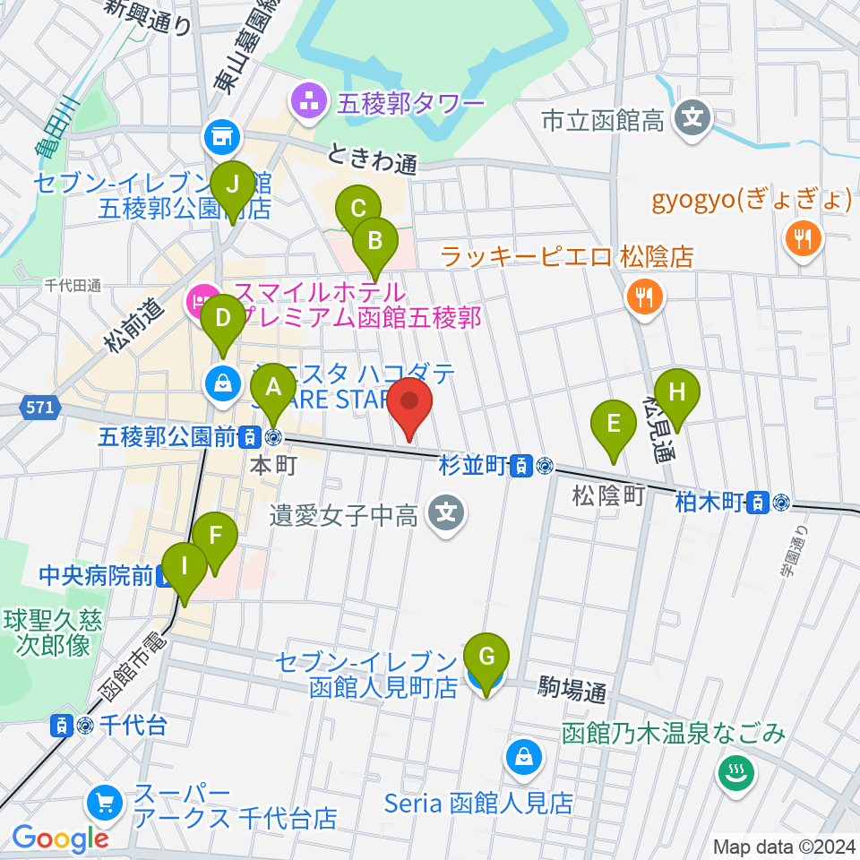 カワイ函館ショップ周辺のコンビニエンスストア一覧地図