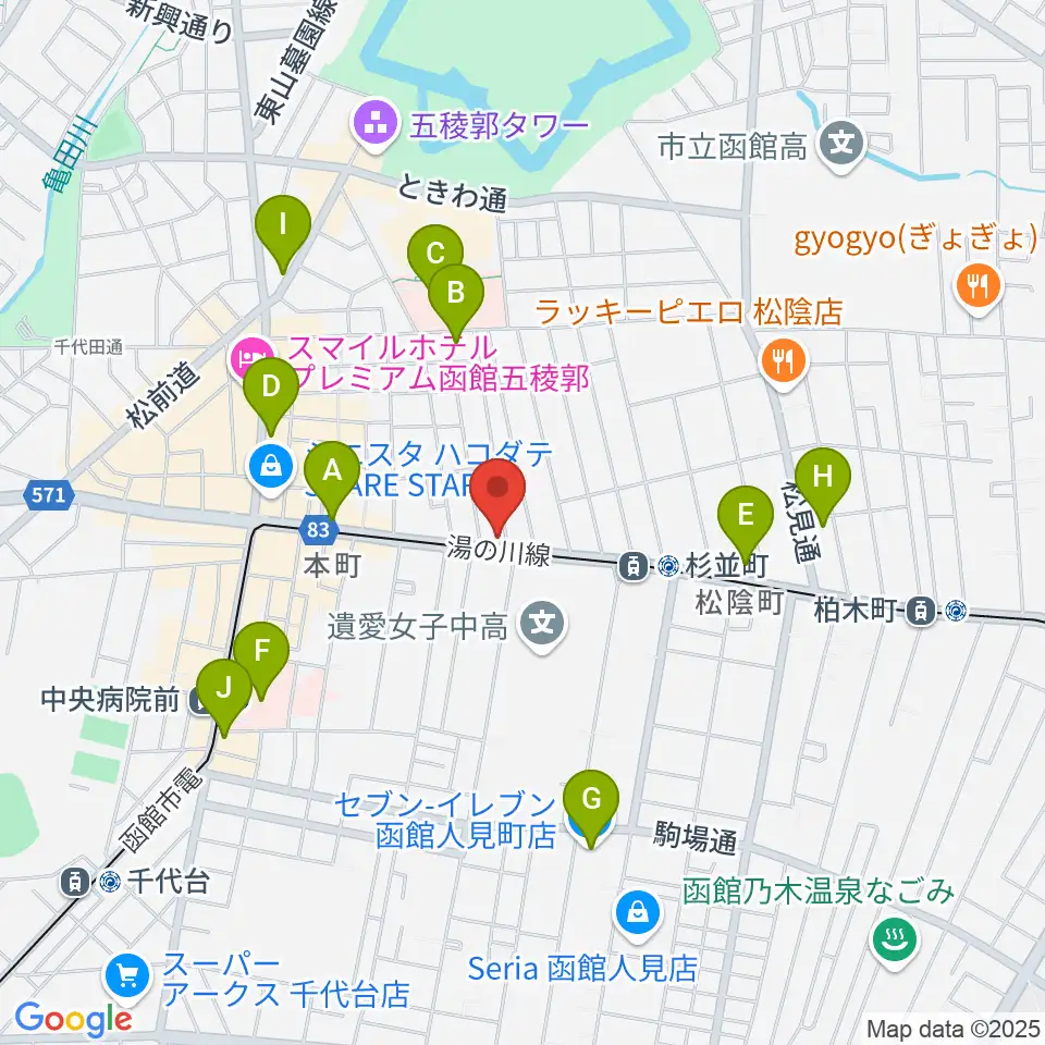 カワイ函館ショップ周辺のコンビニエンスストア一覧地図
