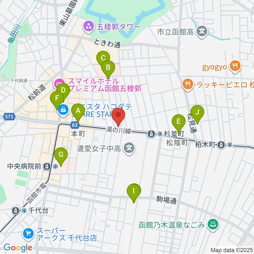 カワイ函館ショップ周辺のコンビニエンスストア一覧地図