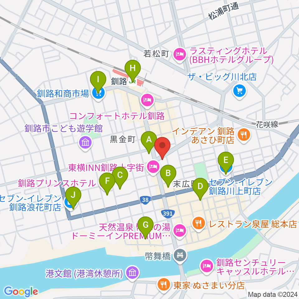 カワイ釧路店周辺のコンビニエンスストア一覧地図