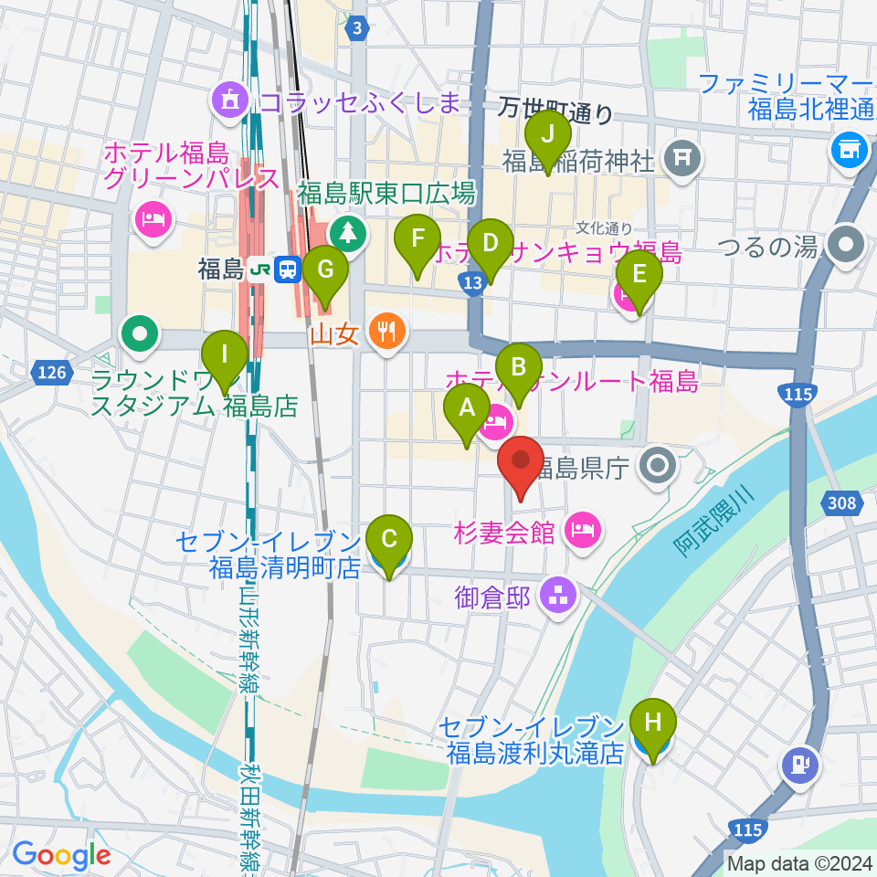 カワイ福島ショップ周辺のコンビニエンスストア一覧地図