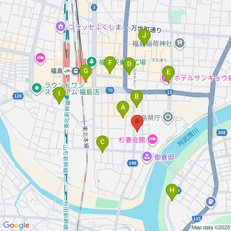カワイ福島ショップ周辺のコンビニエンスストア一覧地図