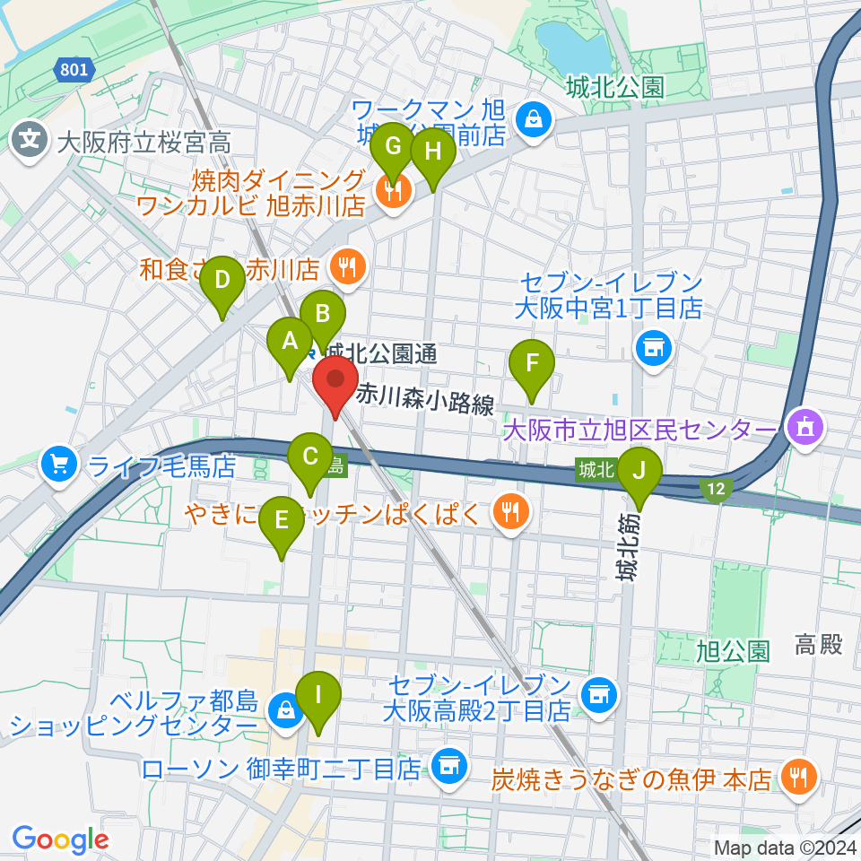 都島L-WISE周辺のコンビニエンスストア一覧地図