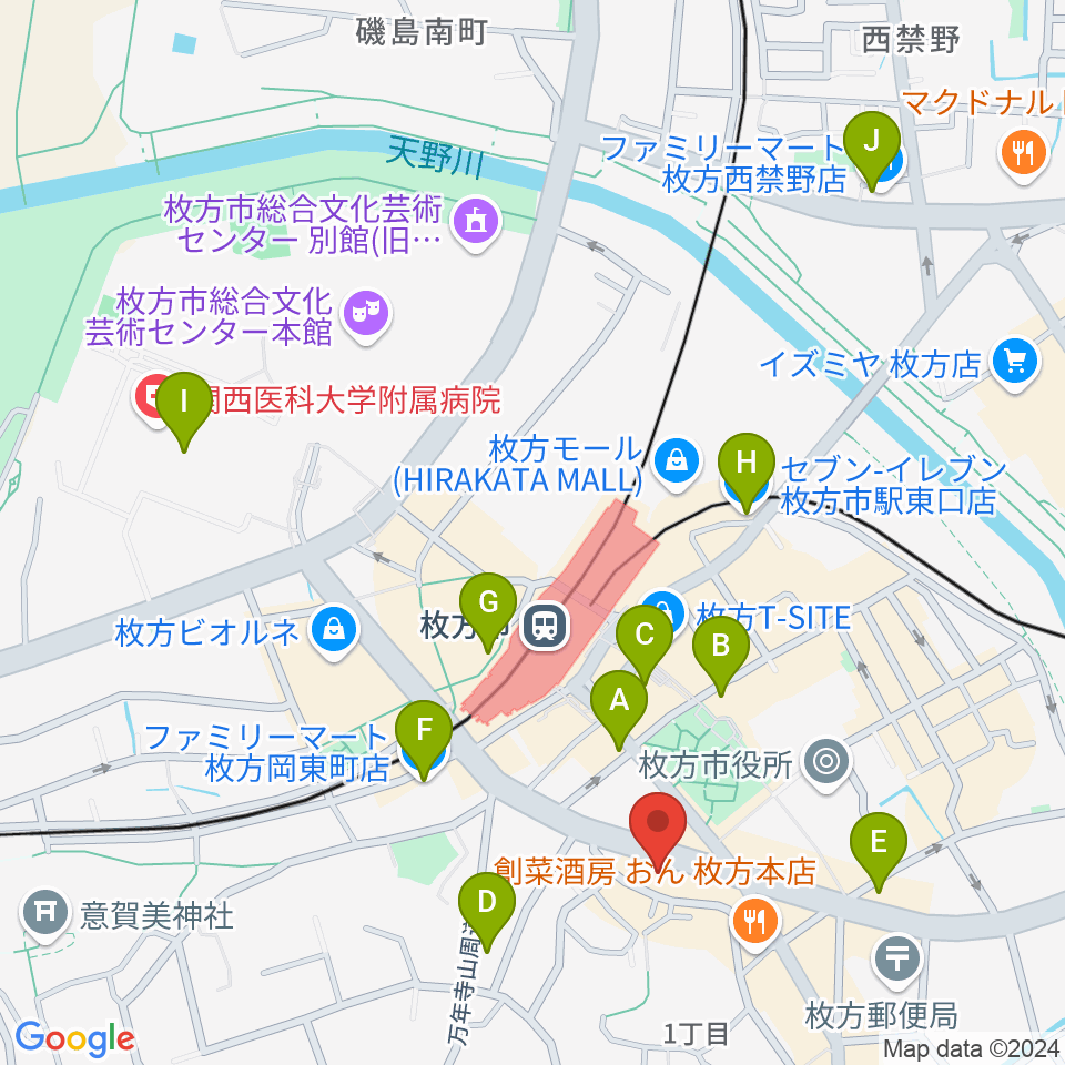 大東楽器 枚方店周辺のコンビニエンスストア一覧地図