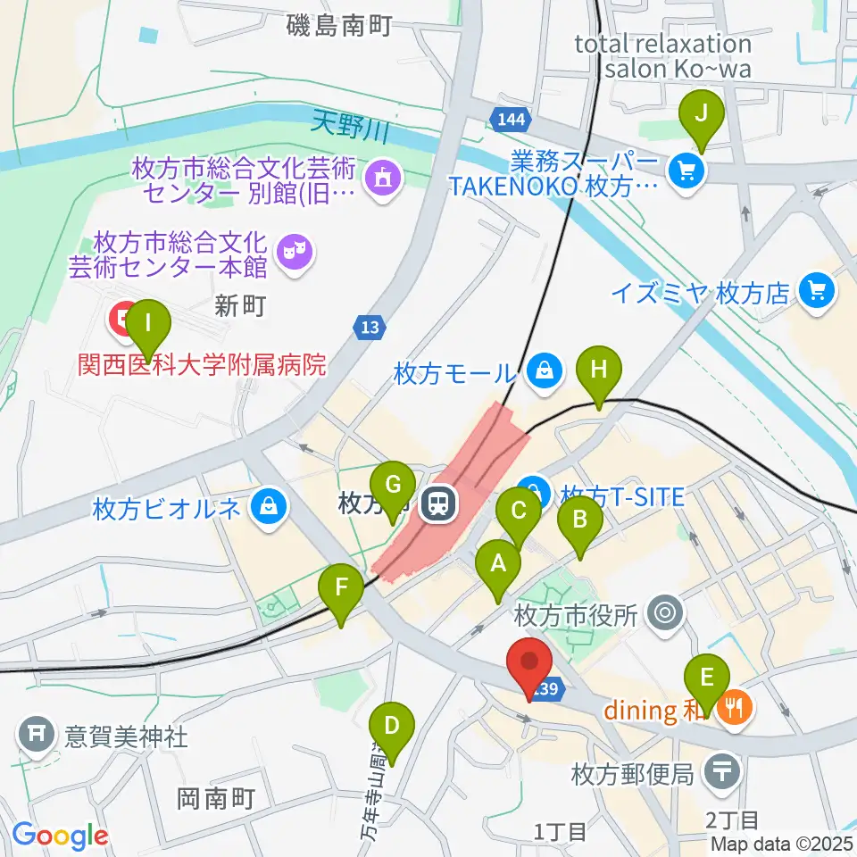 大東楽器 枚方店周辺のコンビニエンスストア一覧地図