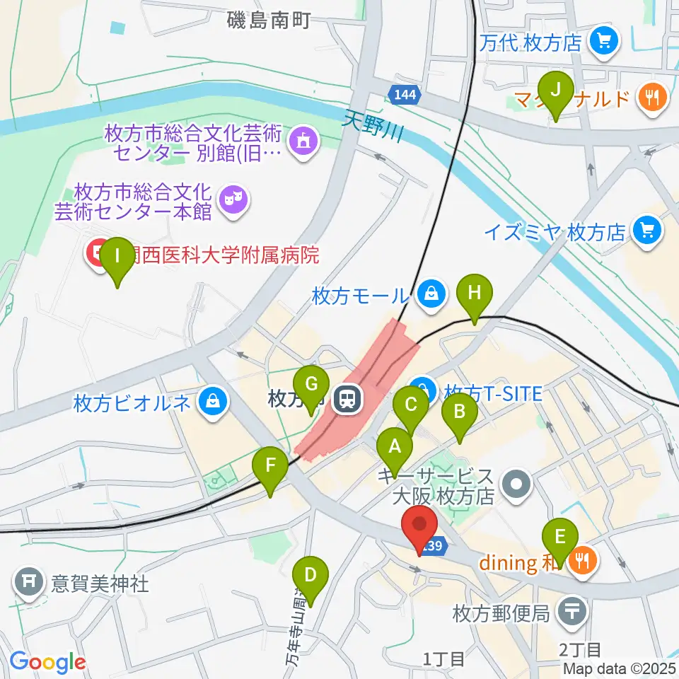 大東楽器 枚方店周辺のコンビニエンスストア一覧地図