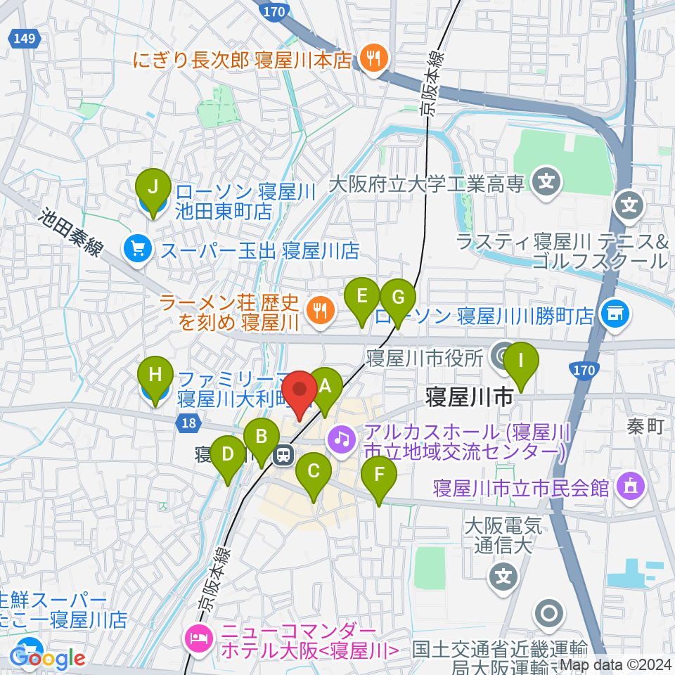 大東楽器 寝屋川店周辺のコンビニエンスストア一覧地図