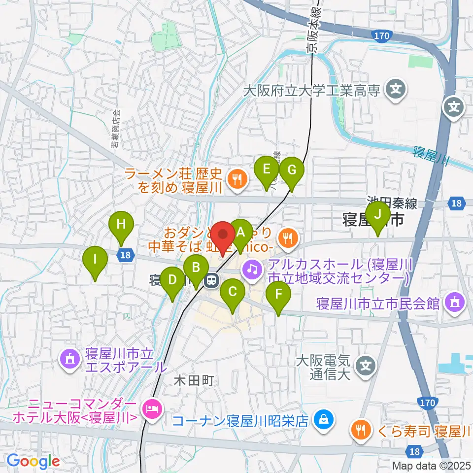 大東楽器 寝屋川店周辺のコンビニエンスストア一覧地図